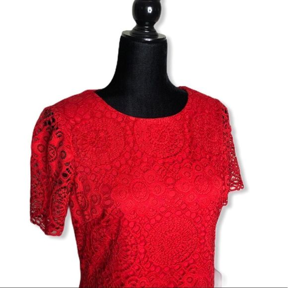 Laundry Shelli Segal Red Lace Short Sleeve Mini Dress NWT size 10 Petite - Picture 4 of 10